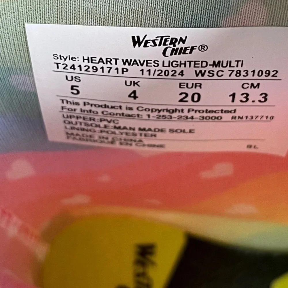 Western Chief Heart Waves Lighted Rainbow Rain Boots Size 5 Toddler NEW
